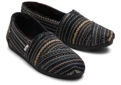 Alpargata Black Embroidered With Faux Fur<TOMS Hot