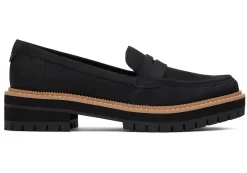 Cara Black Leather Loafer<TOMS Cheap