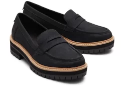 Cara Black Leather Loafer<TOMS Cheap