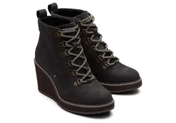 Melrose Black Water Resistant Lace-Up Wedge Boot<TOMS Hot