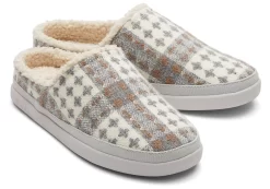 Sage Grey Plaid Faux Shearling Slipper<TOMS Sale