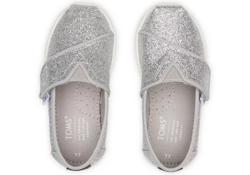 Tiny Alpargata Silver Glitter Toddler Shoe<TOMS Clearance