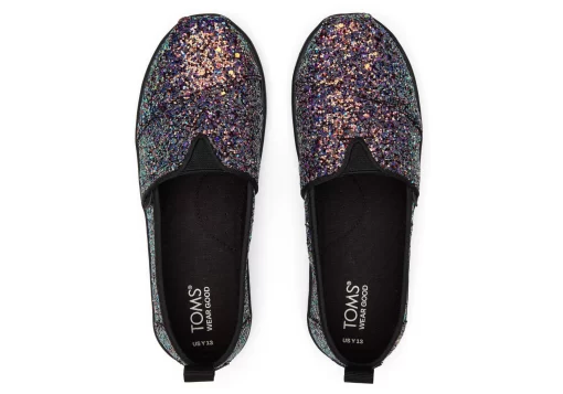 Youth Alpargata Black Glitter Kids Shoe<TOMS Hot